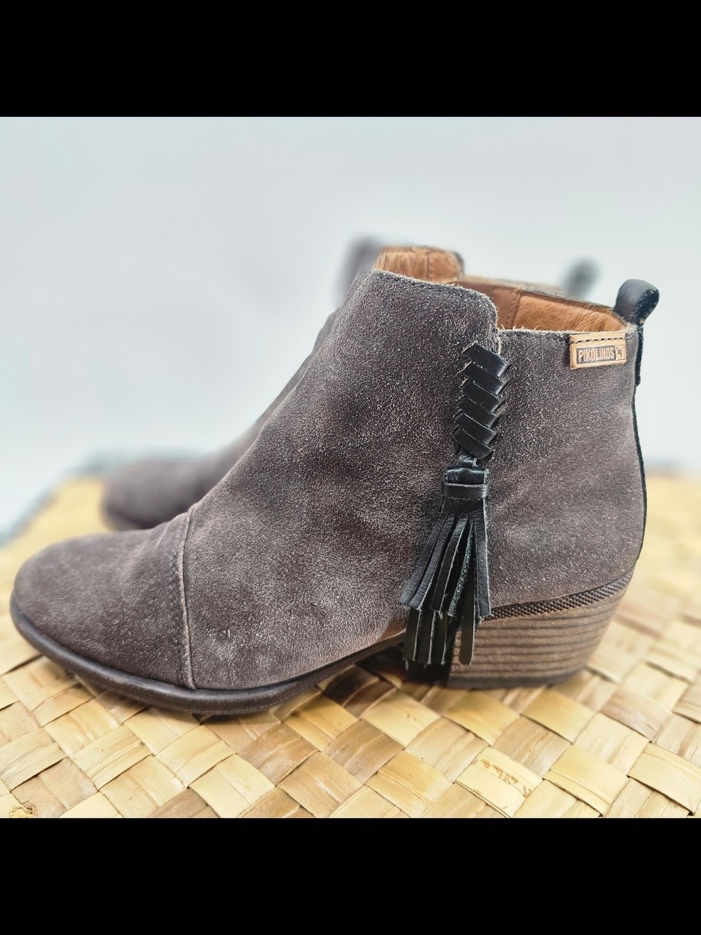 Pikolinos Charcoal Suede Tassel Ankle Boots Size 40